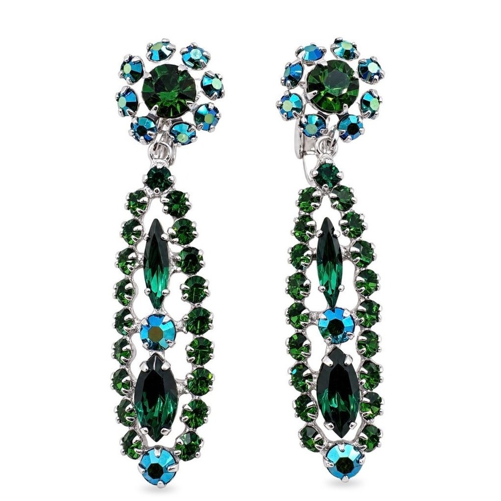 Vintage Sherman Green Emerald AB Crystal Chandelier Drop Clip Earrings Canada
